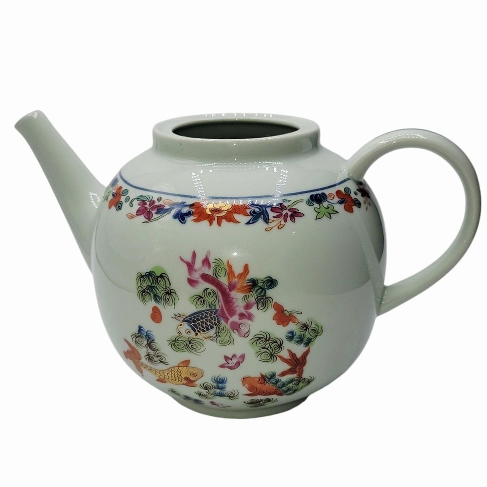 Puiforcat Limoges France Kiang She Porcelain Teapot Chinese Fish Motif 8" No Lid - Picture 3 of 8